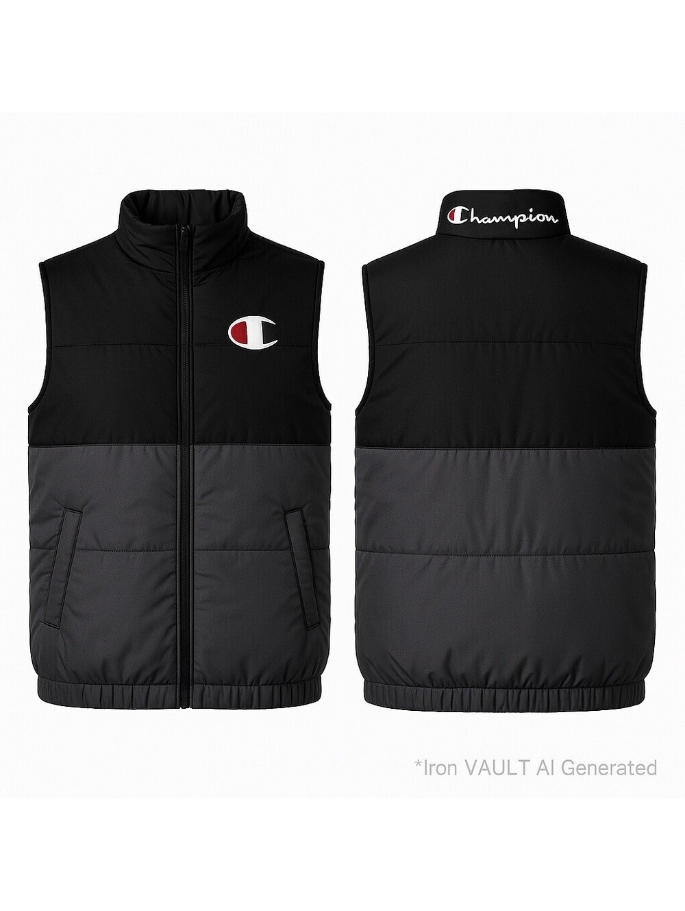 Champion Mens XLT Black Gray Puffer Vest Sleeveless Jacket RN 135969